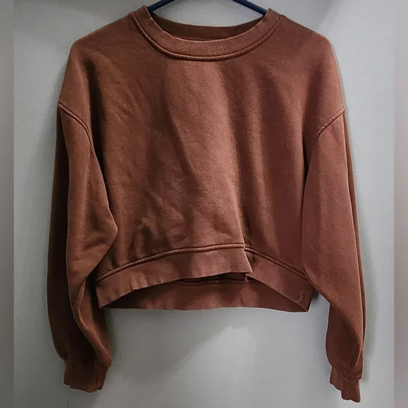 Zara Brown Cropped Sweatshirt Size Medium - Picture 1 of 3